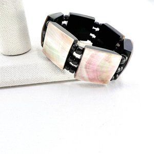 NWT - Ashley B - Chunky Brown Shell & Wood Bead 8” Stretch Bracelet